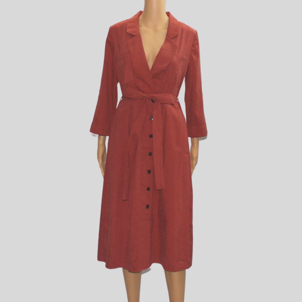 Button Up Long Sleeve Dress with Belt